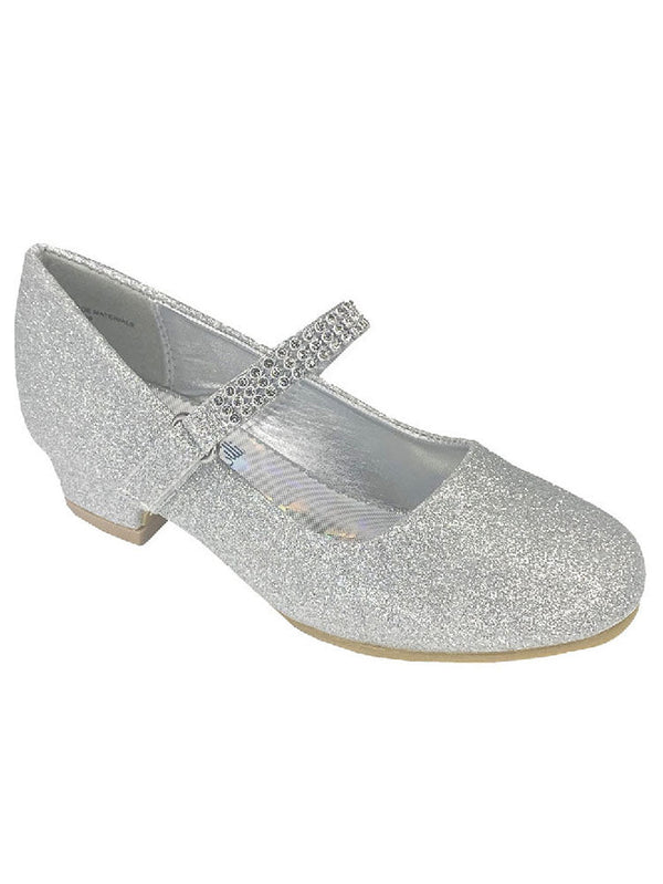 Lito Girls Silver Rhinestone Strap Mia Occasion Dress Shoes 11-6 Kids - SophiasStyle.com